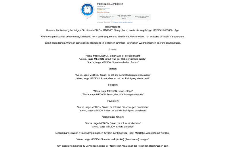 Medion md 18861 Alexa Sprachbefehle in einer Übersicht